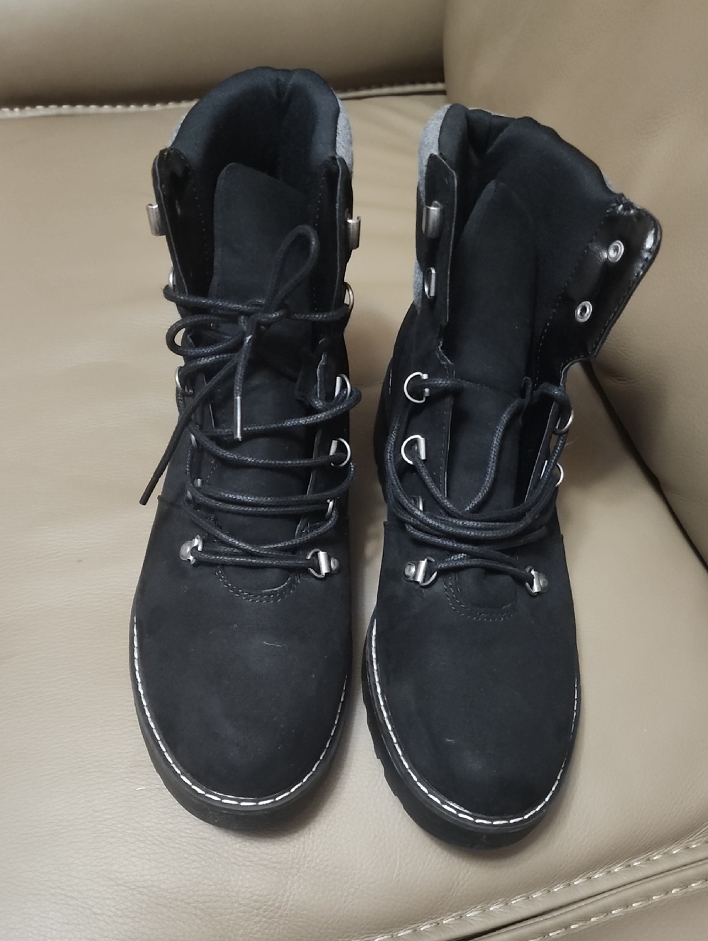 Black Nubuck Lace-Up Ankle Boots